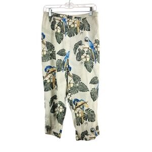 Guy Harvey Bluewater Silk Tropical Parrot Print‎ Pants Womens Medium Green Cream